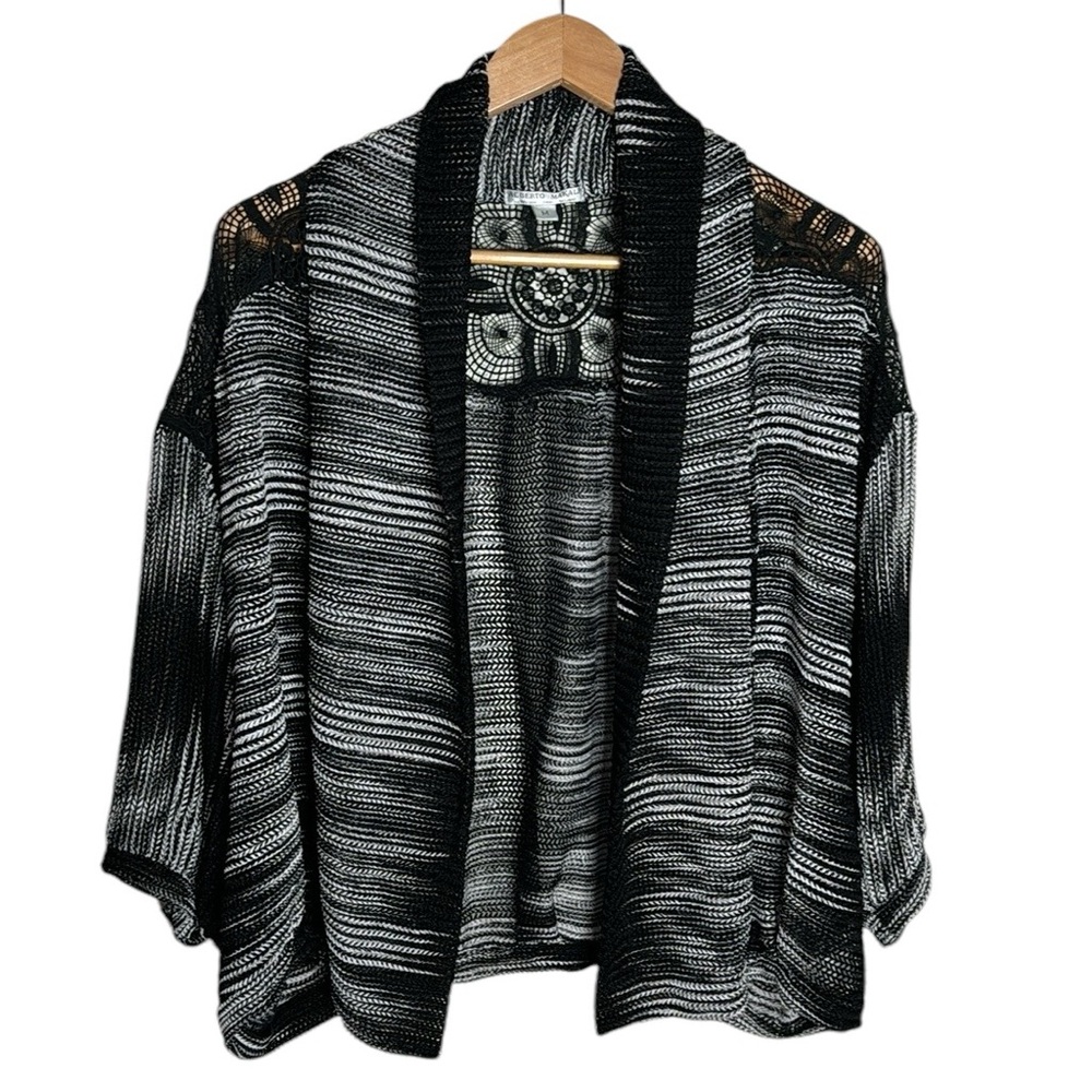 Alberto Makali space dye tape knit dolman sleeve crochet lace back jacket size M